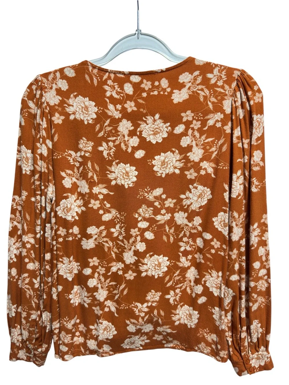 Pure Rayon Gauze Chambray Flannel Knit Rust Floral Drape Wrap Surplice Blouse